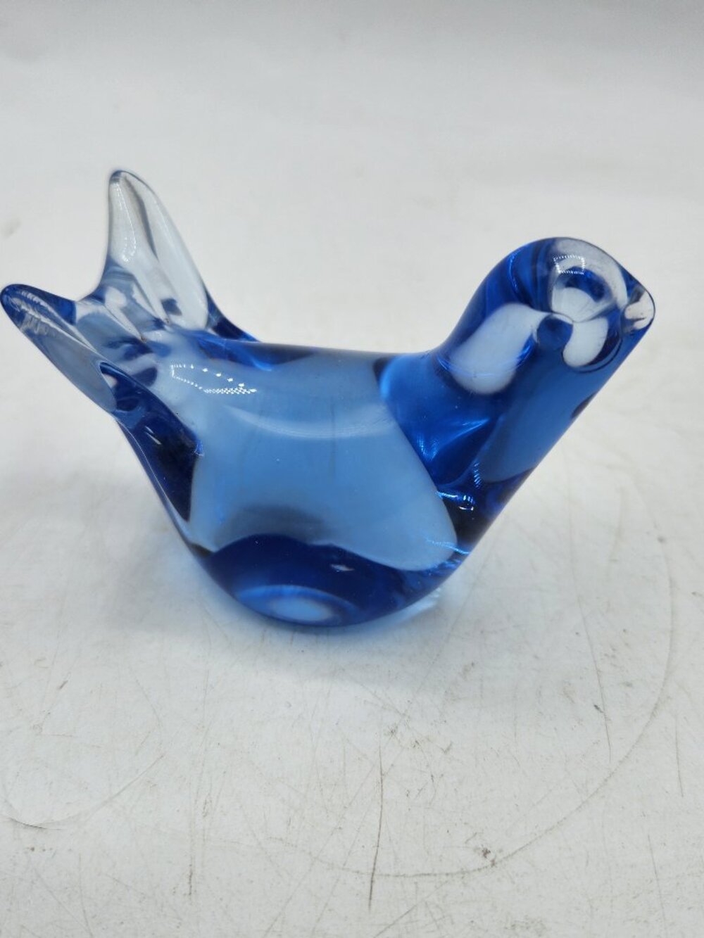 Vintage Art Glass Blue and Clear Bird Figurine
